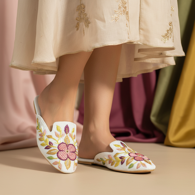 White Flat Floral Pattern Slip-Ons | S311F-W