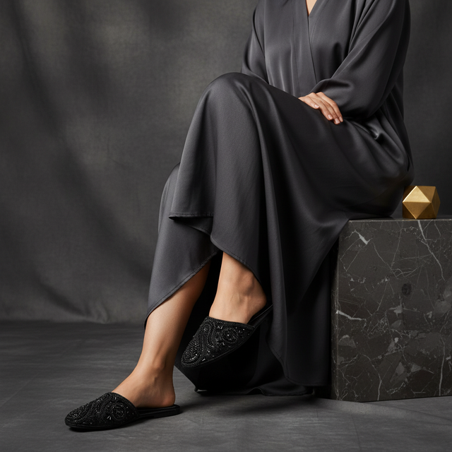 Black Flat Handmade Slippers | S312F-B