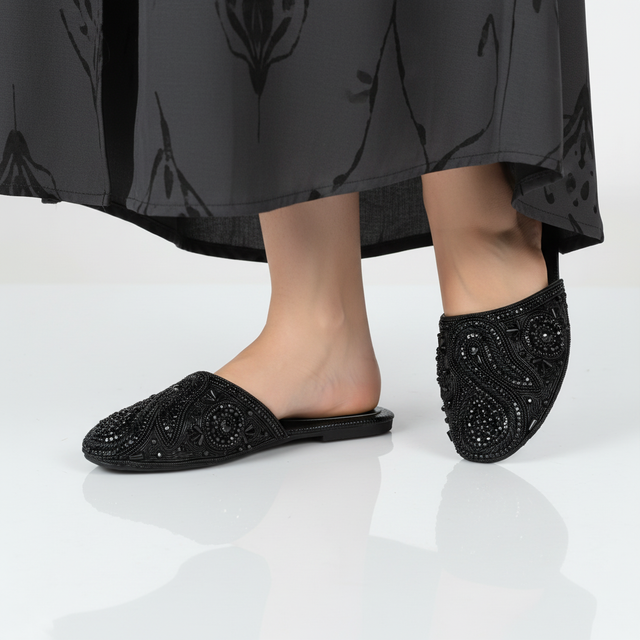 Black Flat Handmade Slippers | S312F-B