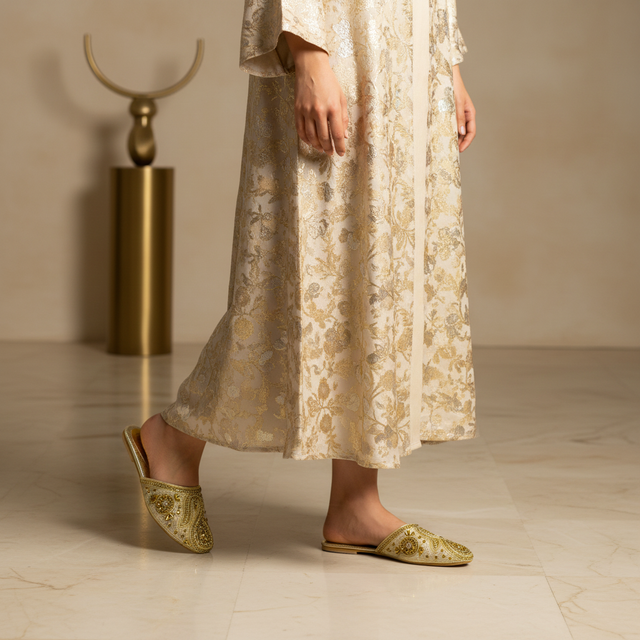 Gold Flat Handmade Slippers | S312F-G