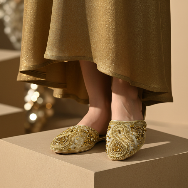 Gold Flat Handmade Slippers | S312F-G