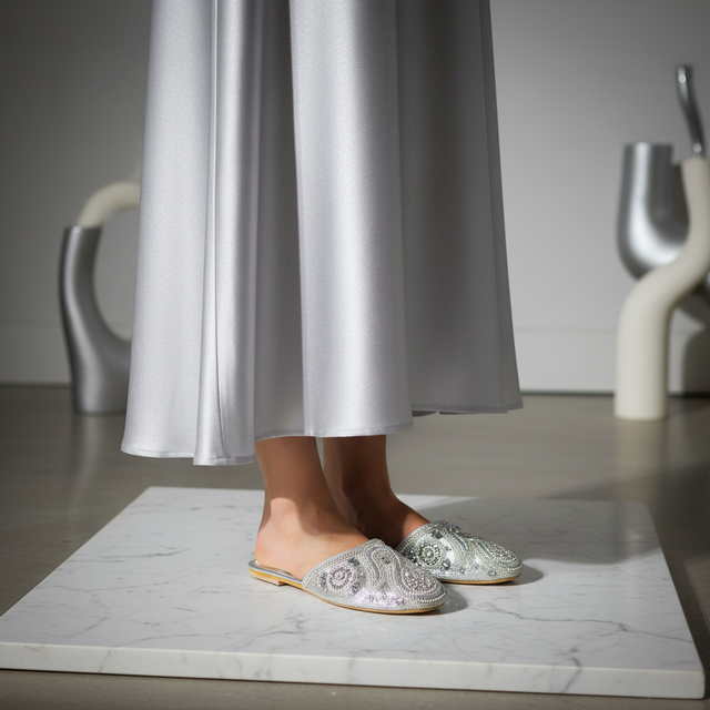 Silver Flat Handmade Slippers | S312F-S