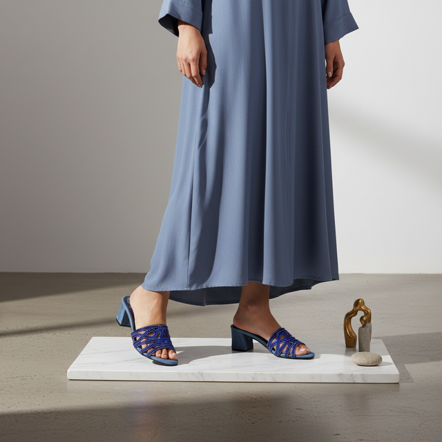 Navy Blue 3in Flared Heel Soft Base Slip-On Sandals | S315H-NVY