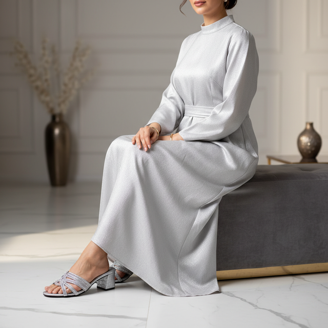 Silver 2in Sculpted Block Heel Comfortable Mule Sandals | S316H-S