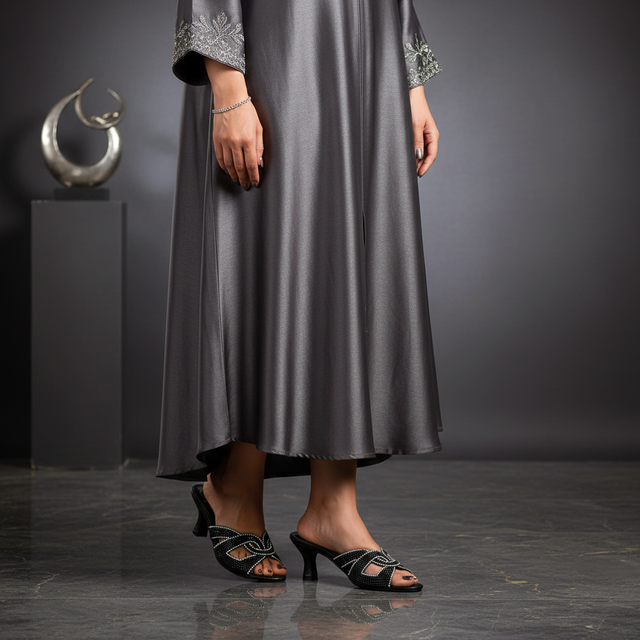 Black 3in Flared Heel Striking Slip-On Sandals | S317H-B