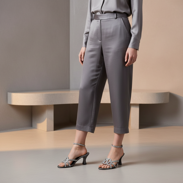 Grey 3in Flared Heel Serpentine Mule Sandals | S320H-GR