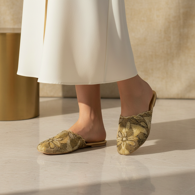 Gold Flat Comfortable Slides | S321F-G