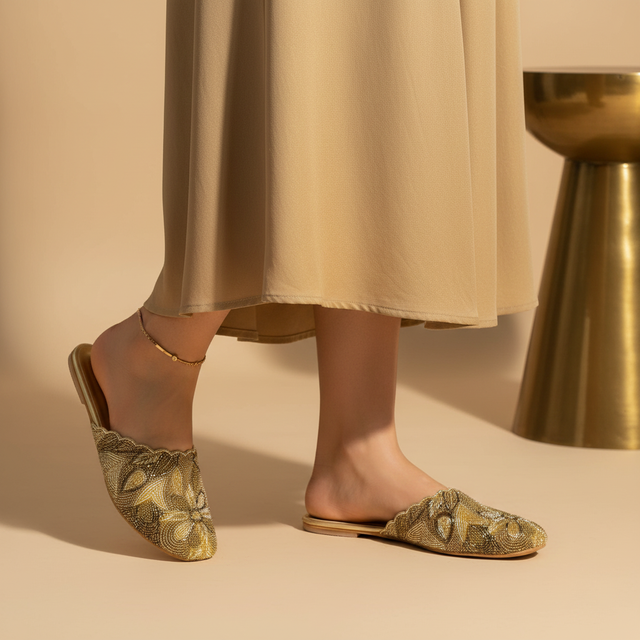 Gold Flat Comfortable Slides | S321F-G