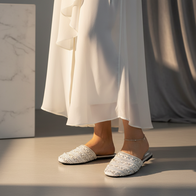 White Flat Striped Slip-Ons | S322F-W