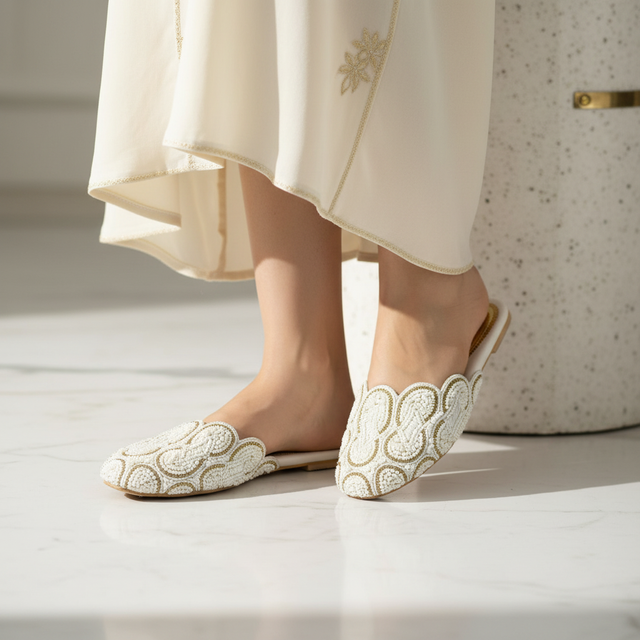 Cream Flat Modern Textured Slip-Ons | S323F-C