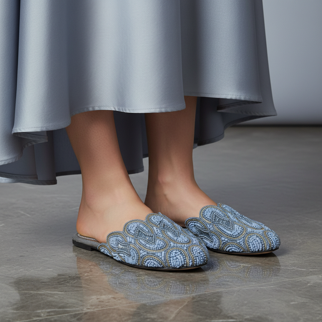 Grey Flat Modern Textured Slip-Ons | S323F-GR