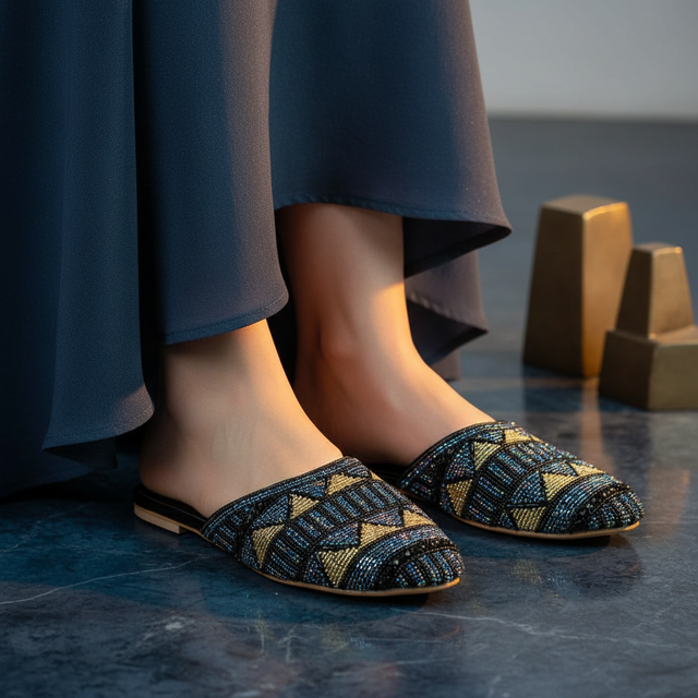 Black Flat Traditional Mosaic Slides | S326F-B