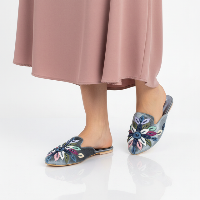Grey Flat Handcrafted Slides | S327F-GR