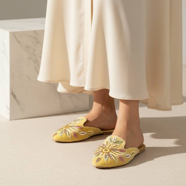 Yellow Flat Handcrafted Flats | S327F-Y