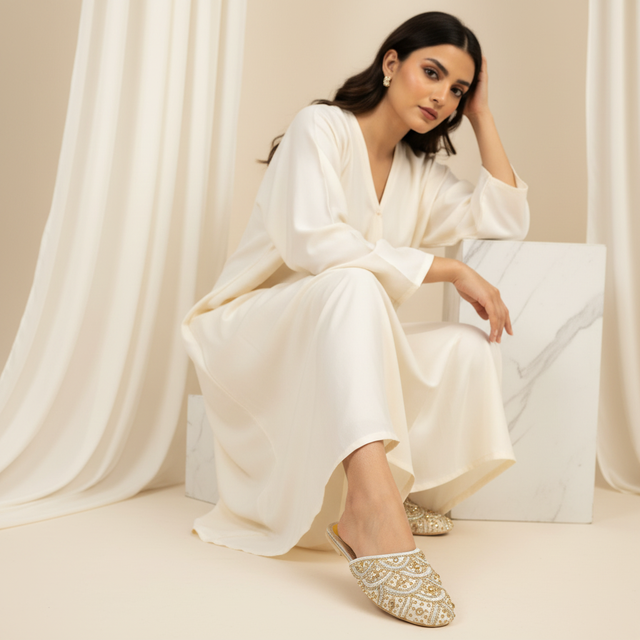 Cream Flat Drapes Style Slippers | S332F-C