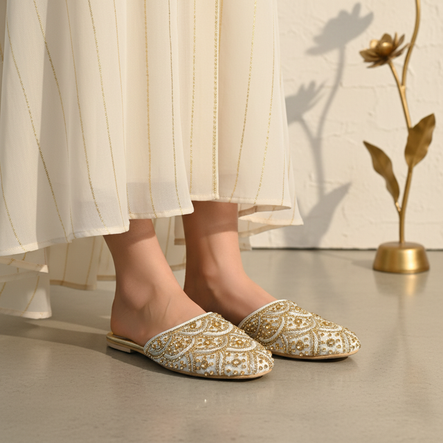 Cream Flat Drapes Style Slippers | S332F-C