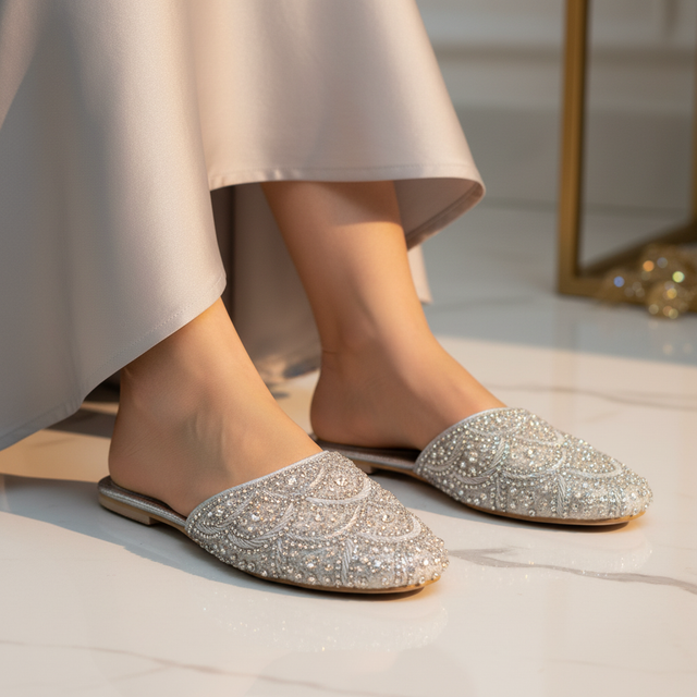 Silver Flat Drapes Style Slippers | S332F-S