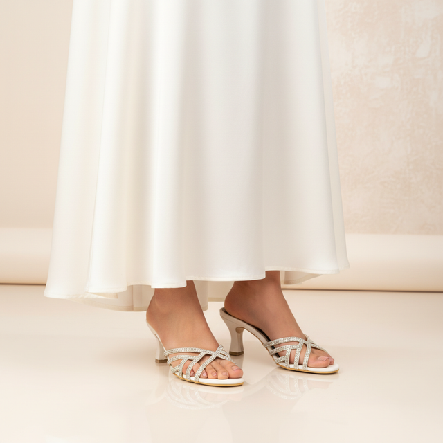 Cream 3in Flared Heel Chevron Inspired Sandals | S333H-C