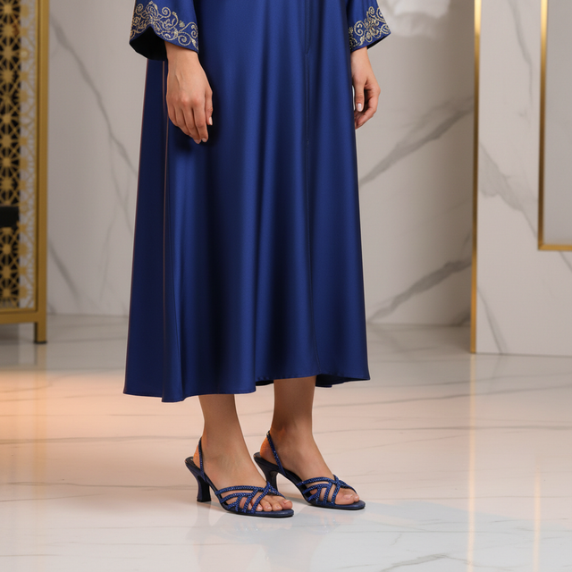 Navy Blue 3in Flared Heel Chevron Inspired Sandals | S333H-NVY