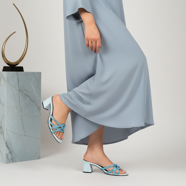 Baby Blue 2in Sculpted Block Heel Luxury Sandals | S334H-BBL