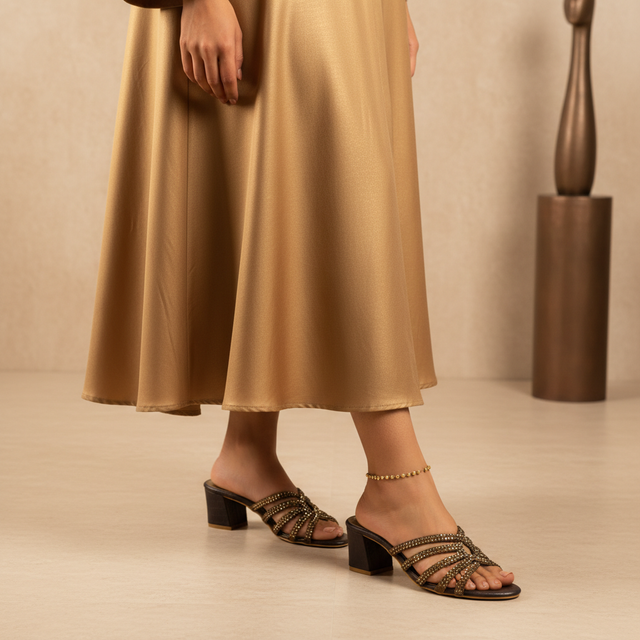 Brown 2in Sculpted Block Heel Woven Strap Mule Sandals | S335H-BR