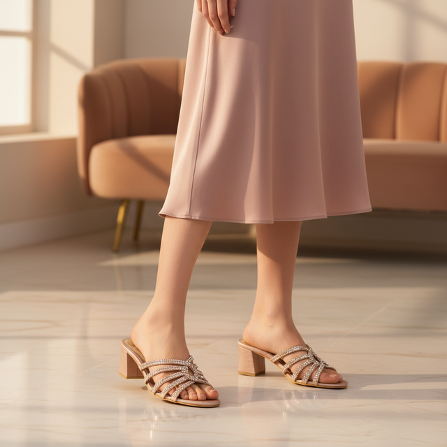 Rose 2in Sculpted Block Heel Woven Strap Mule Sandals | S335H-R