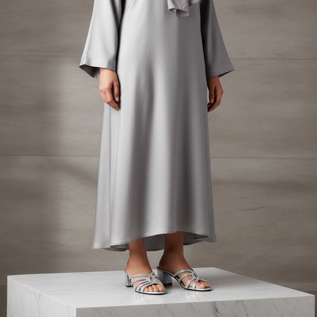 Silver 2in Sculpted Block Heel Woven Strap Mule Sandals | S335H-S