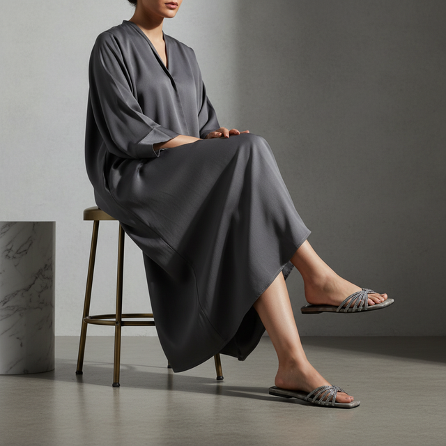 Almas Grey Flat Handcrafted Slippers | S339F-GR