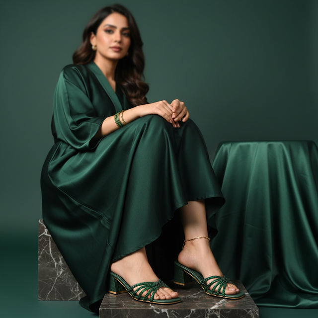 Almas Green 2in Sculpted Block Heel Handcrafted Mule Sandals | S339H-GRN