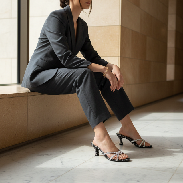 Silver 3in Flared Heel Leopard Slip-On Sandals | S340H-S