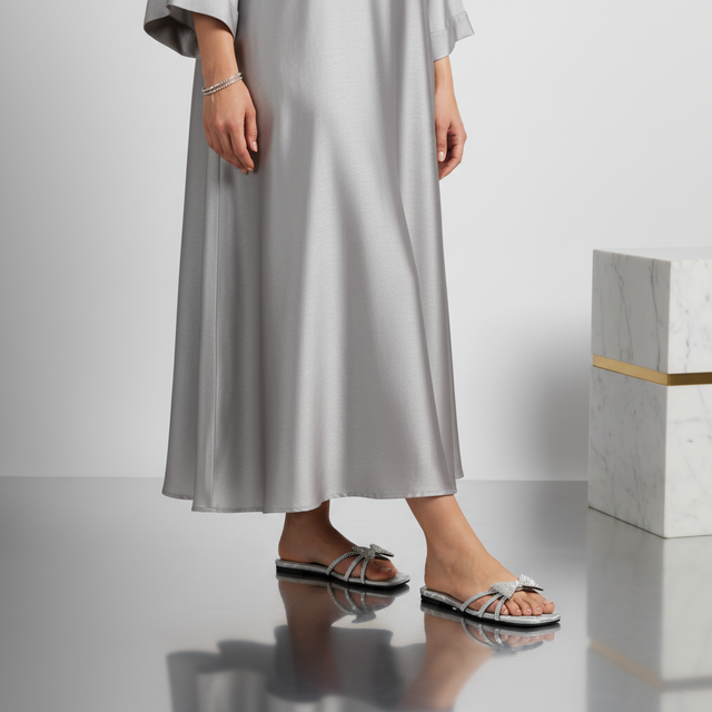 Silver Flat Bow Slippers | S344F-S