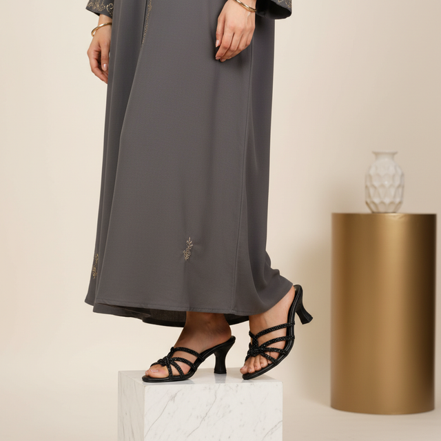 Black Heel Crystal Encrusted Slip-On Sandals | S345H-B