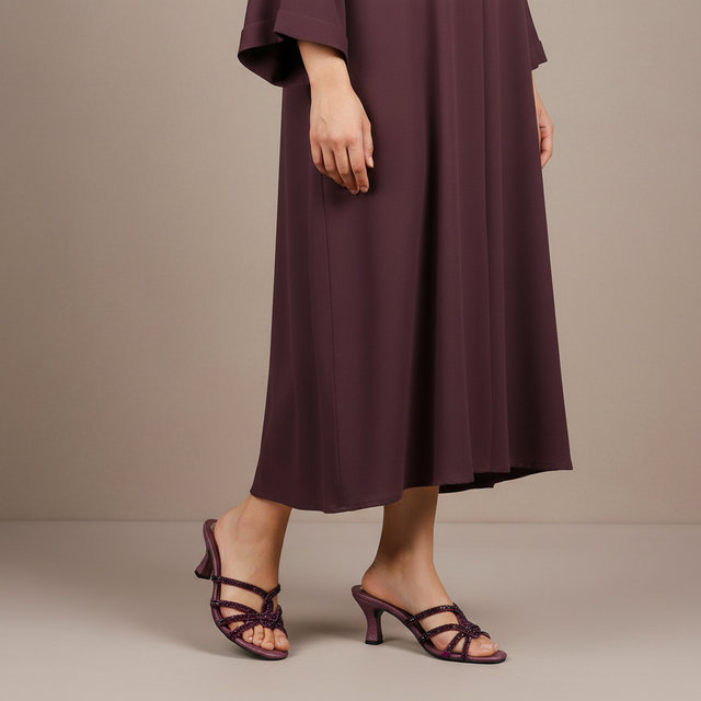 Purple Heel Crystal Encrusted Slip-On Sandals | S345H-PRP