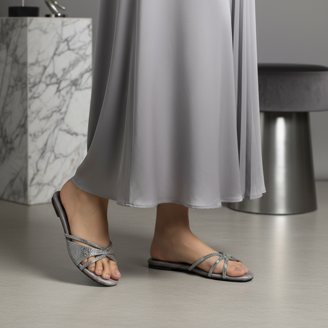 Grey Flat Artisanal Slides | S347F-GR