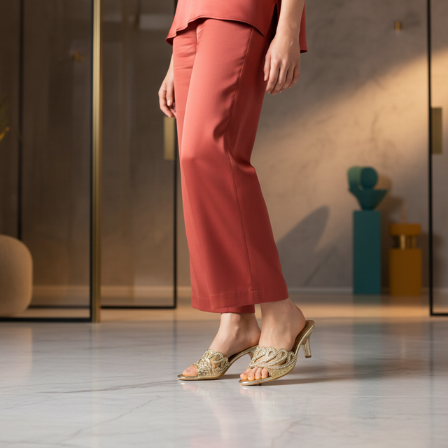 Gold Heel Looping Design Mule Sandals | S351H-G