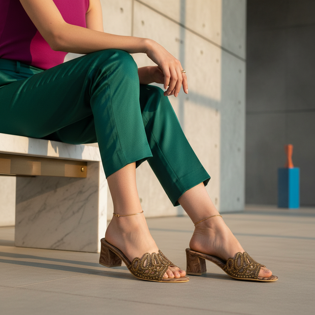 Brown Heel Crown Slip-On Sandals | S352H-BR