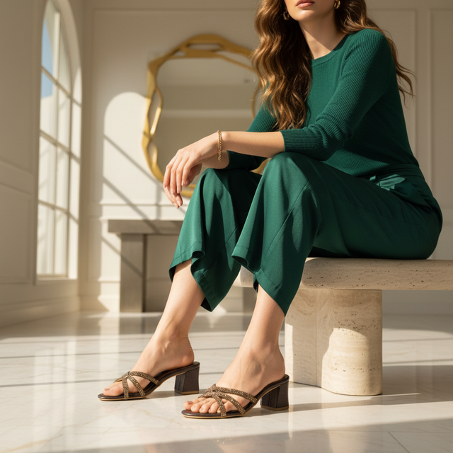 Brown Heel Cross Design Slip-On Sandals | S355H-BR