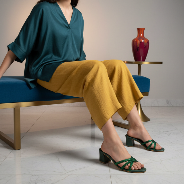 Green Heel Cross Design Slip-On Sandals | S355H-GRN