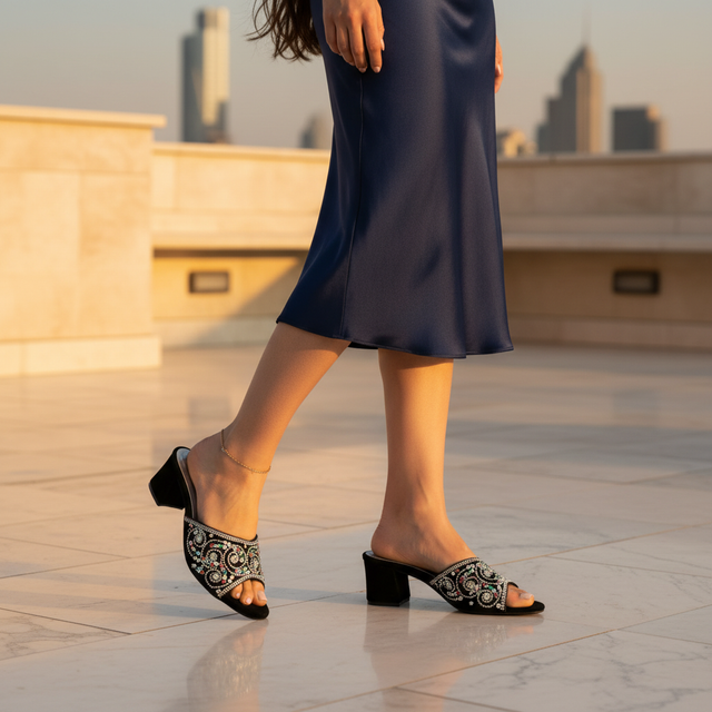 Black 2in Heel Traditional Sandals | S358H-S