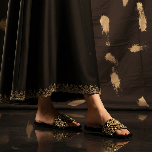Gold Flat Floral Slip Ons | S360F-G