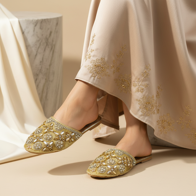Light Gold Flat Luxury Slip Ons | S366F-LG
