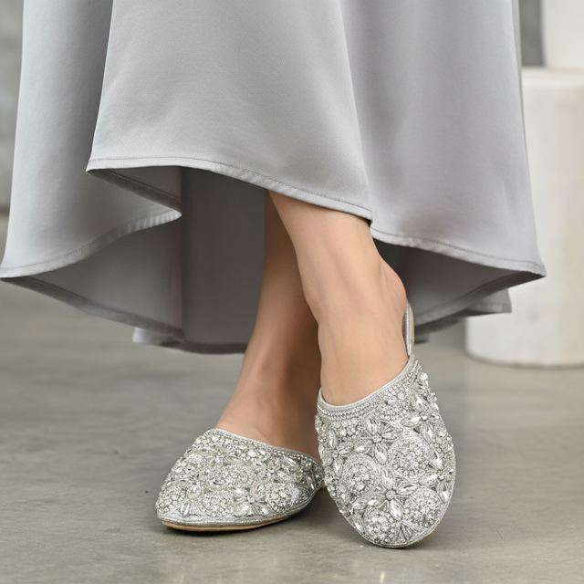 Silver Flat Luxury Slides | S366F-S