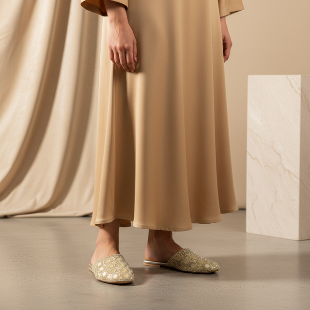 Cream Flat Button Style Slides | S371F-C