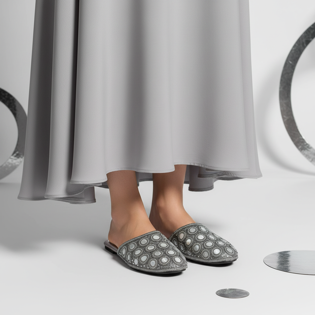 Grey Flat Button Style Slides | S371F-GR