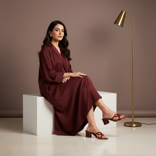 Yara Ramadan 2in Maroon Sculpted Block Heel Butterfly Mule Sandals | S372H-MRN