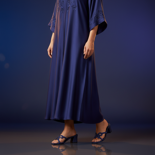 Yara Ramadan 2in Navy Blue Sculpted Block Heel Butterfly Mule Sandals | S372H-NVY