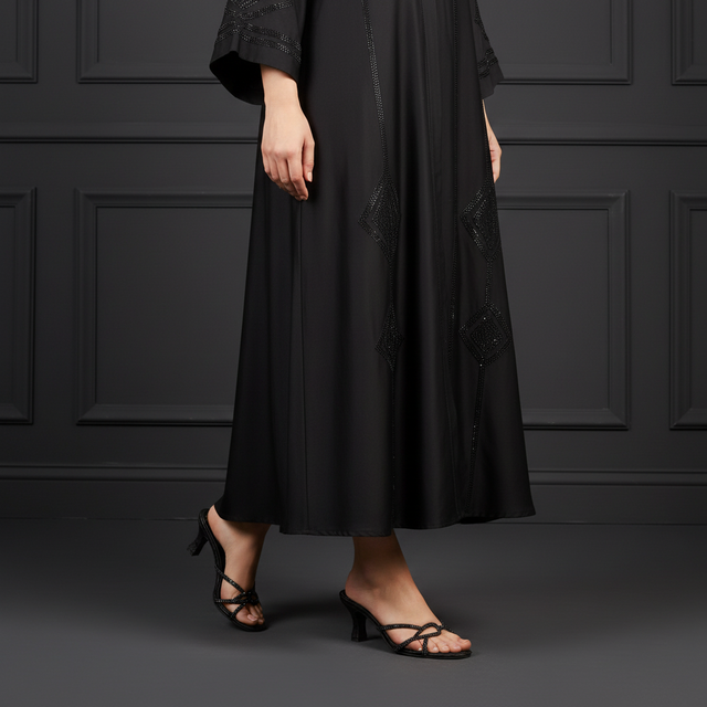 Black 3in Flared Heel Strappy Mule Sandals | S373H-B