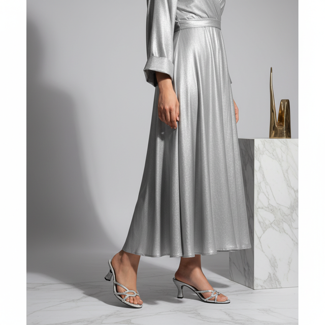 Silver 3in Flared Heel Strappy Mule Sandals | S373H-S