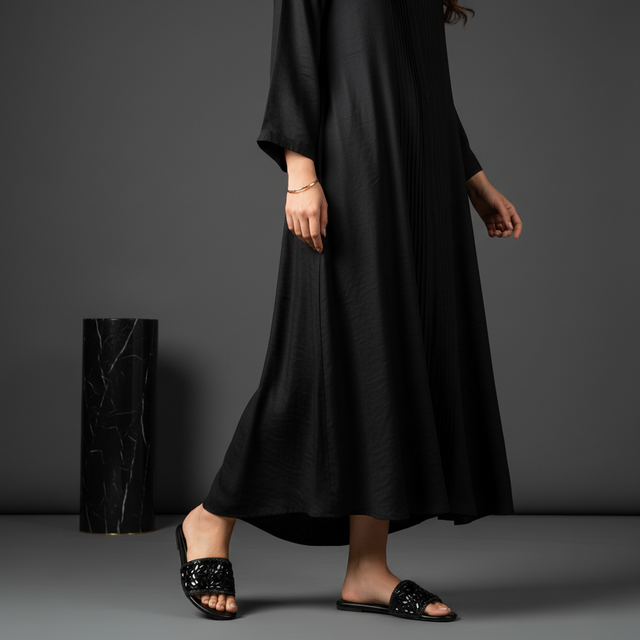 Black Flat Crystal Encrusted Slides | S376F-B