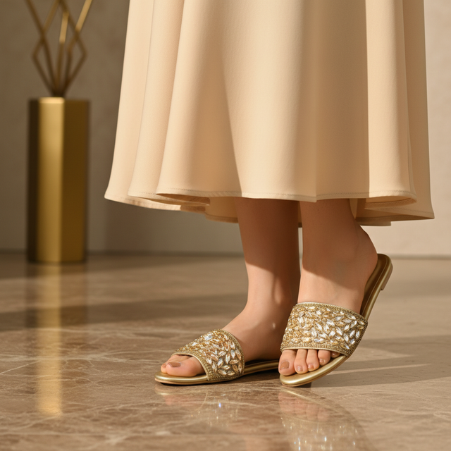 Grey Flat Crystal Encrusted Slides | S376F-G